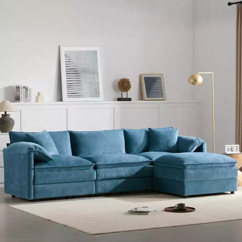 Whisen Modern Design Oversized Chenille Modular Sectional Sofa 4 Seat Sofa with Double Cushions and Movable Ottomans