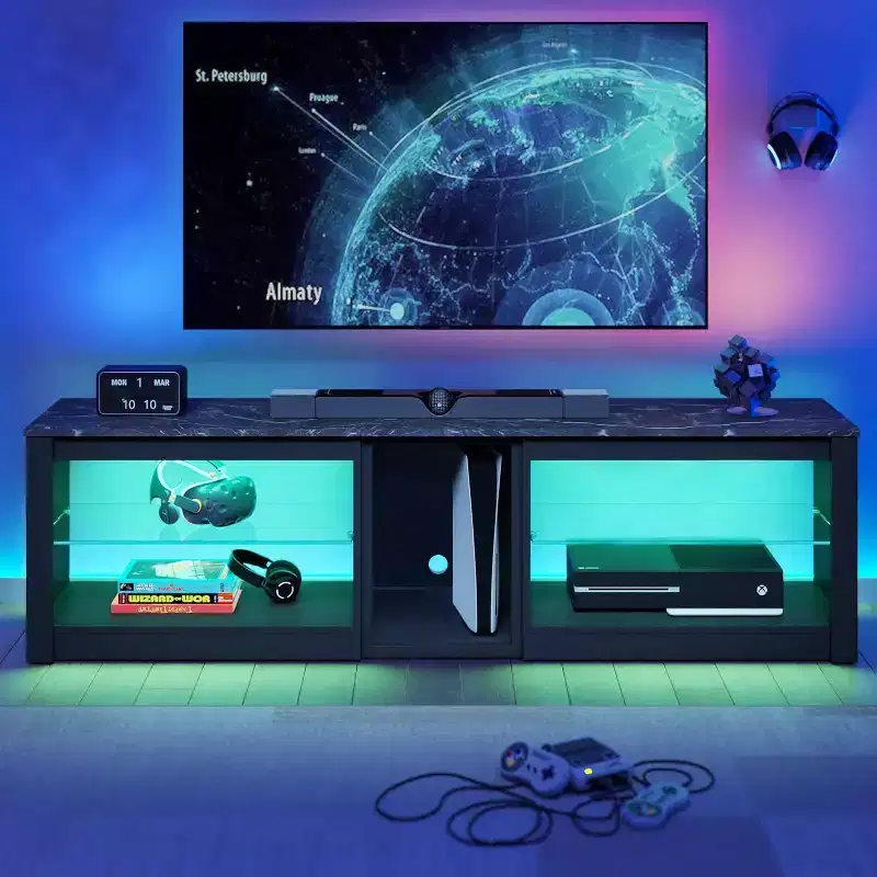 Bestier TV Stand for TVs up to 70 with LED Light, Entertainment Center for PS5 with Shelves