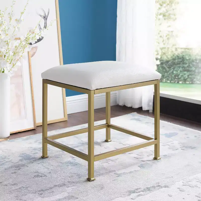 Aimee Vanity Stool Gold - Crosley: Modern Upholstered Faux Leather, Steel Frame, Padded Seat, 250 lb Capacity, 18.75" Height