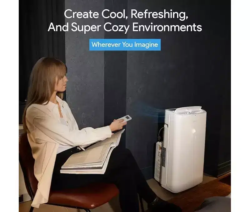 SereneLife 14,000 BTU Portable AC for Home with Dehumidifier, Fan, Remote + Window Kit, White