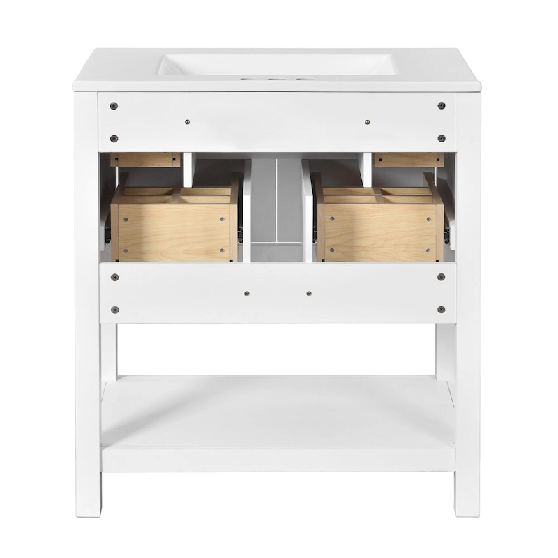 30 Bathroom Vanity with Ceramic Sink Combo, Free Standing Single Vanity Set with 5 Drawers