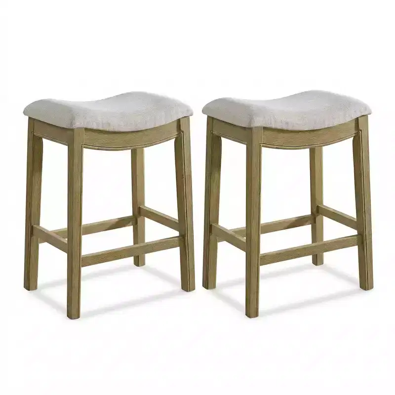 ROME + OAK Parker Backless Saddle Counter Stool, Natural, Cream Upholstery, 2 Pack