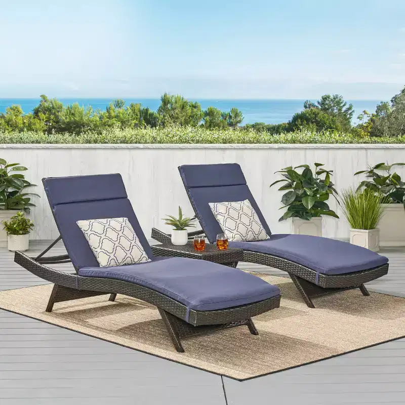 GDFStudio Olivia Multibrown 3 Piece Armless Chaise Lounge Chat Set with Cushions