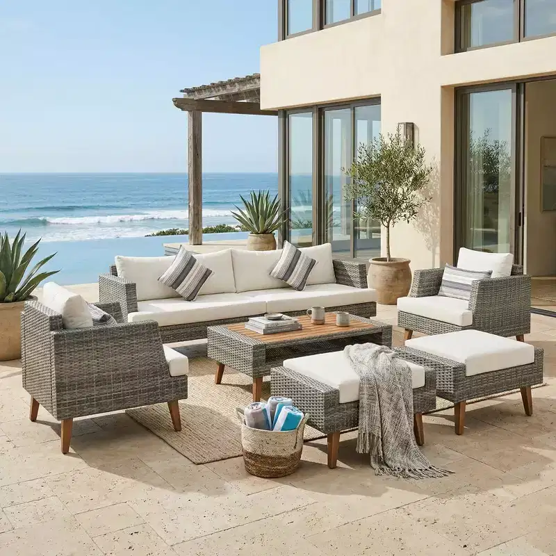 Whisen 6-Pieces All Weather PE Wicker Sofa Set, Outdoor Rattan sofa With Double Cushions