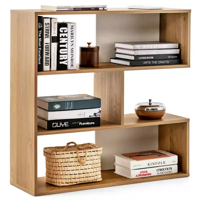 3-Shelf Concave/Convex Bookshelf Room Organizer with Anti-Toppling Device Freestanding