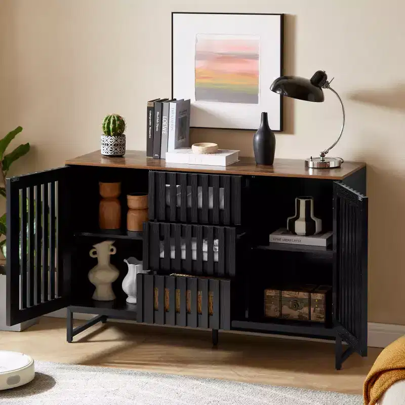 Modern Slatted Grille Striped Storage Cabinet