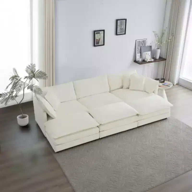 Maximize Your Comfort: Deep Seat U-Shaped Modular Sofa - 6 Seats, 3 Ottomans, 5 Pillows for Ultimate Relaxation