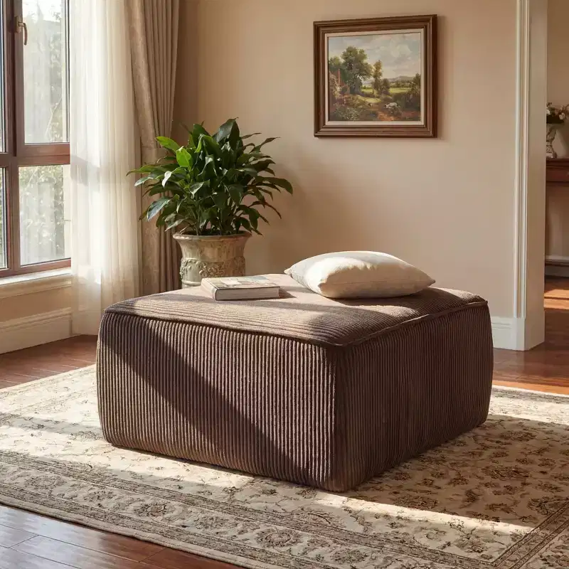 Christopher Knight Home Tariq Modern Square Wooden Corduroy Upholstered Ottoman