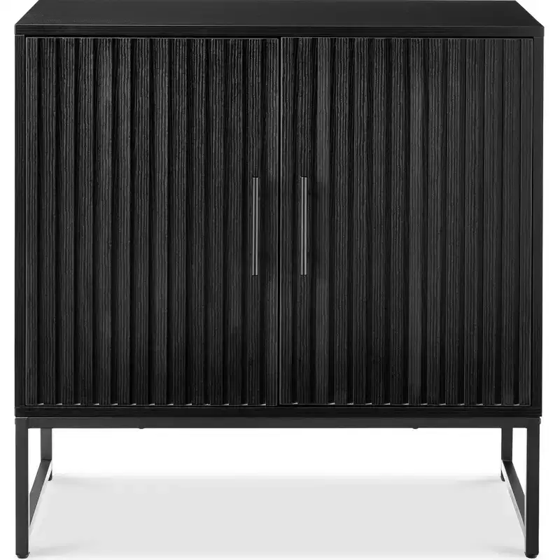 2-Door Slatted Storage Cabinet, Accent Furniture w/ Non-Scratch Foot Pads
