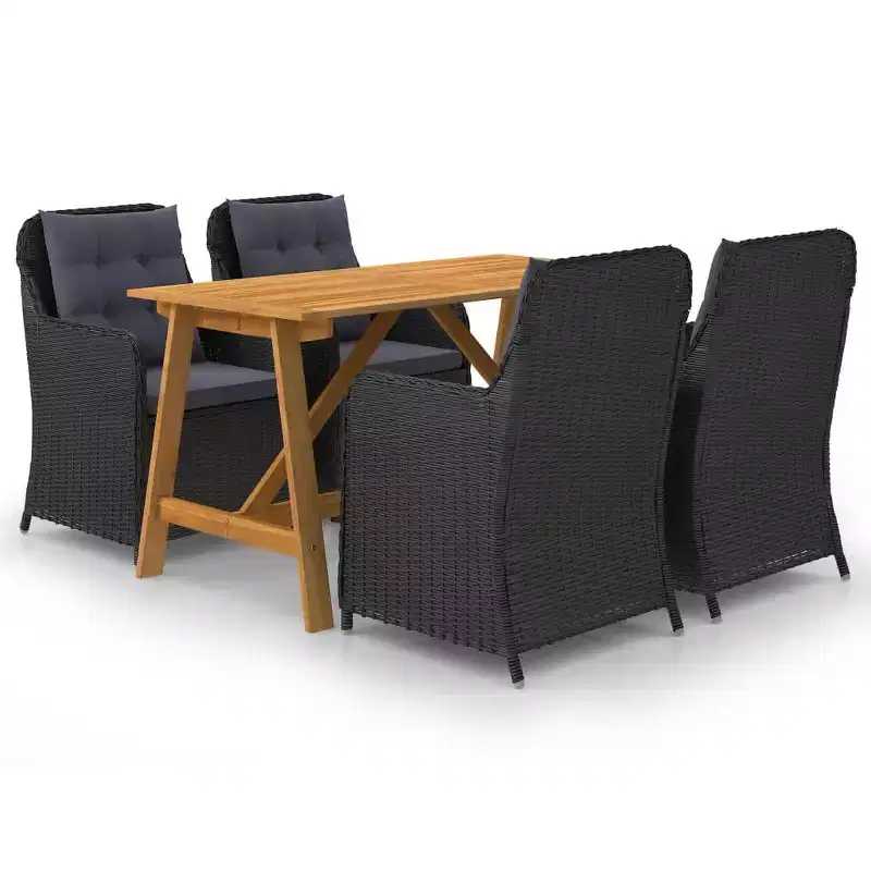 vidaXL Dining Set Black,Rattan,Dark Grey,Wood