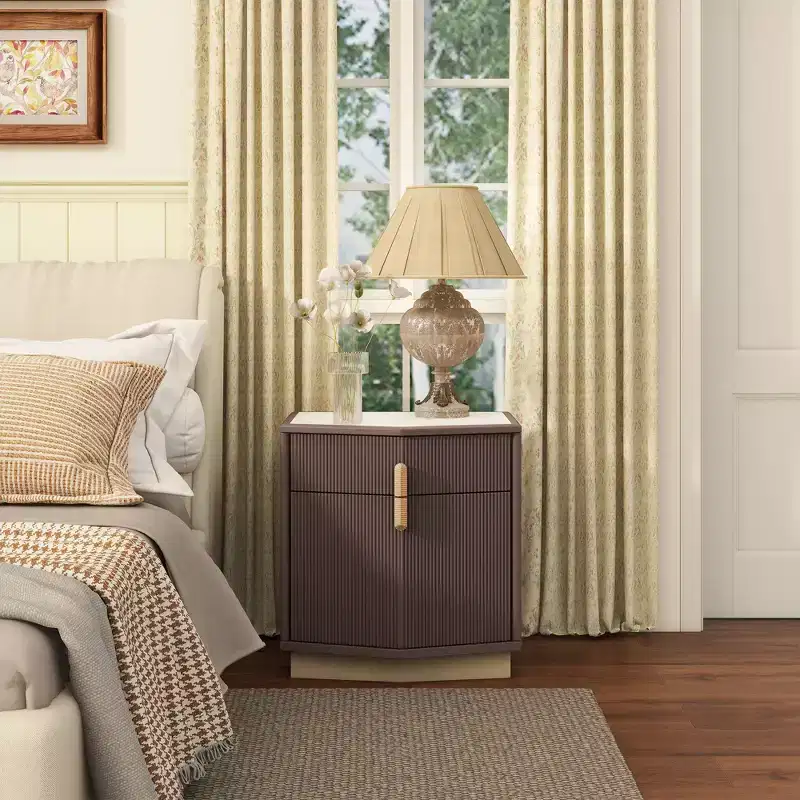 Modern Bulging Storage Nightstand with 2 Drawers