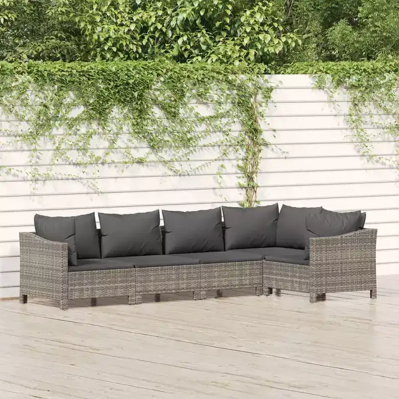 vidaXL 5 Piece Patio Lounge Set with Cushions Gray Poly Rattan