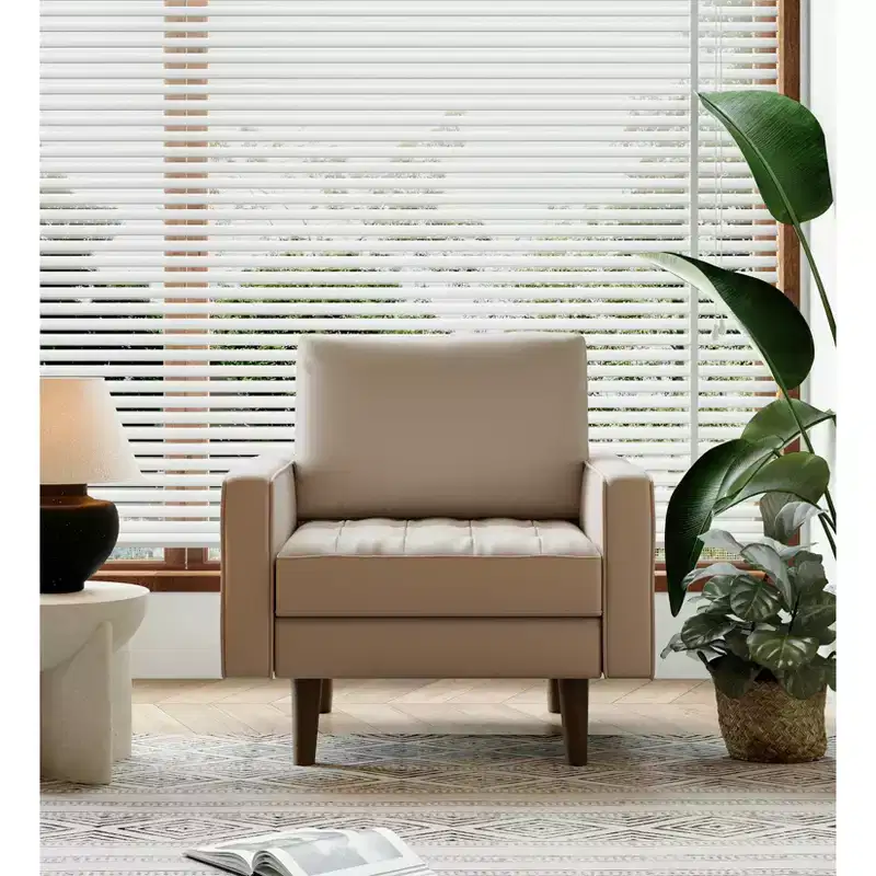 32'' Faux Leather Tufted Square Accent Armchair - Modern Chair for Living Room, Bedroom, Office & Small Spaces
