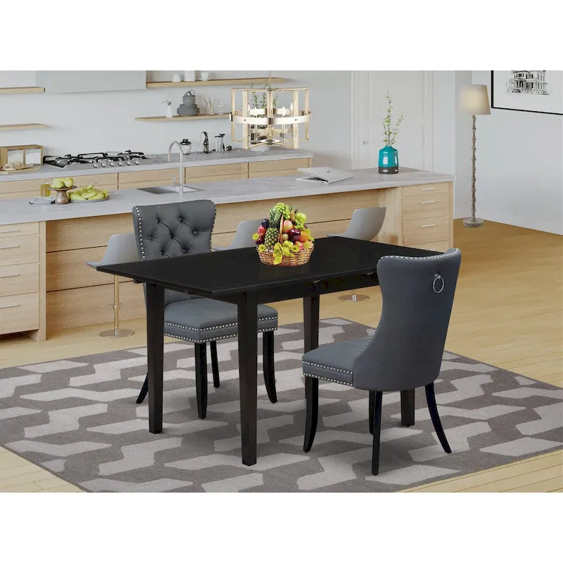 East West Furniture Kitchen Table Set- a Dining Table with Butterfly Leaf and Parson Chairs, Black (Pieces Options)