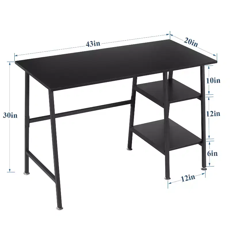 Computer Desk Home Office Workstation Study Laptop Table with 2 Tier Storage Shelves