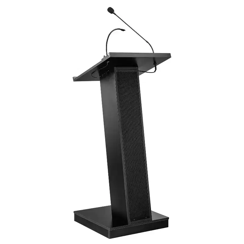 ZED Lectern Lecture Podium with Speaker Black - Hampden Furnishings: 40W, Halogen Lamp, Digital Timer, Gooseneck Mic