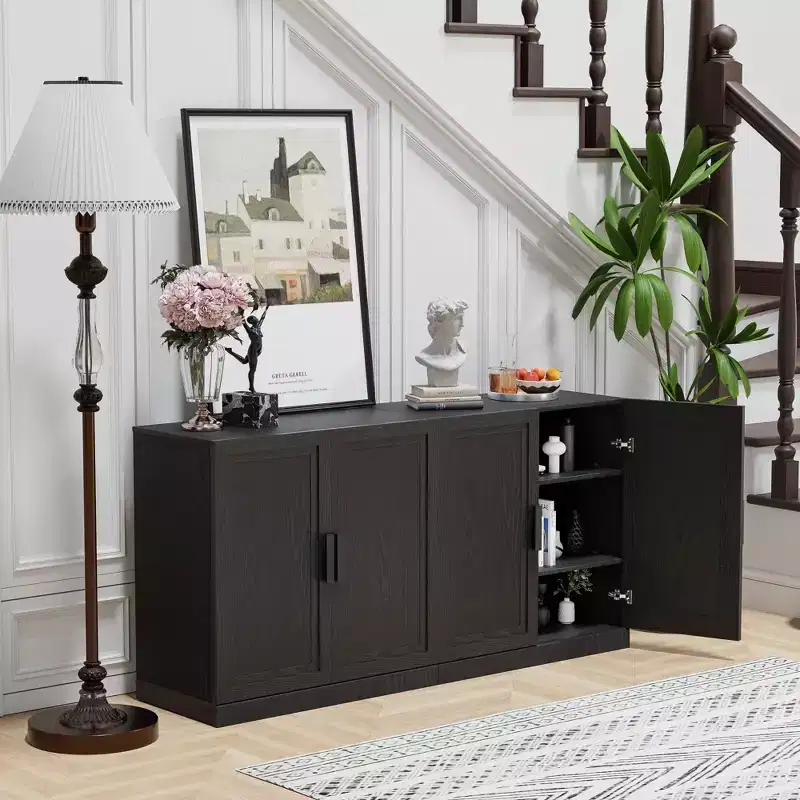 2-Piece Modern Minimalist Wood Grain Edge Cabinet, Multifunctional Storage with 3-Layer Shelves