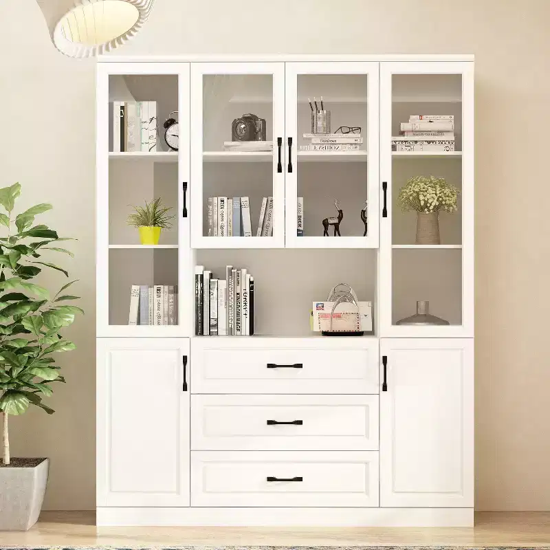 Famapy Large Combo Storage Cabinet Glass Doors Modular Cabinets