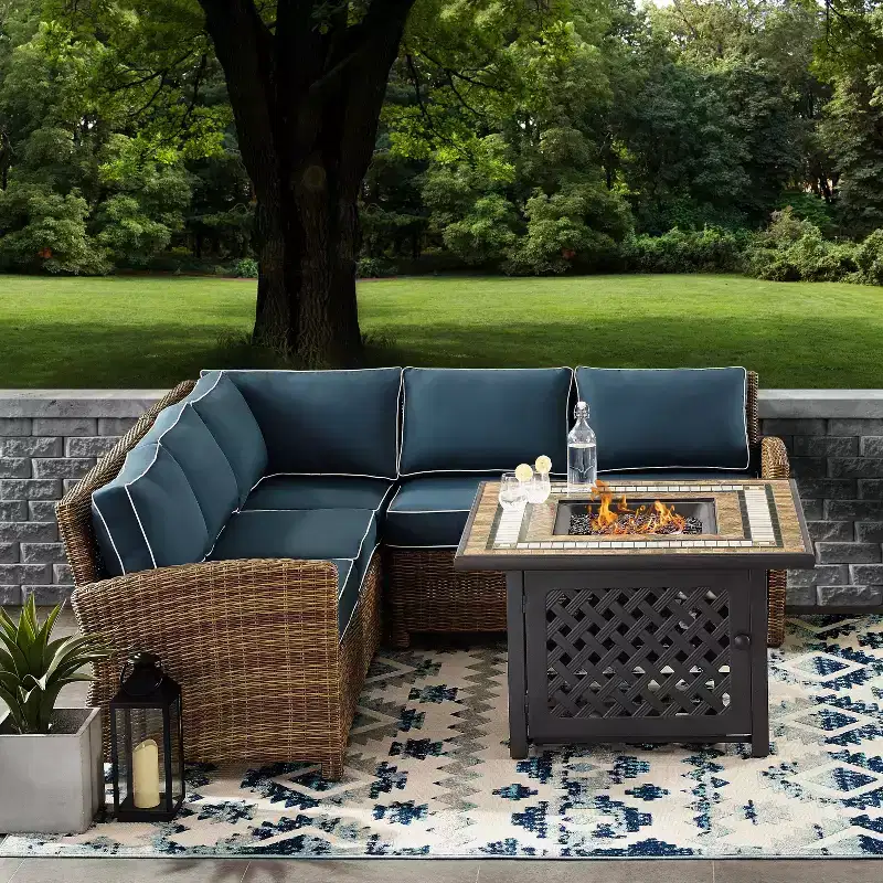 Bradenton 4pc Outdoor Wicker Sectional Set with Fire Table - Crosley