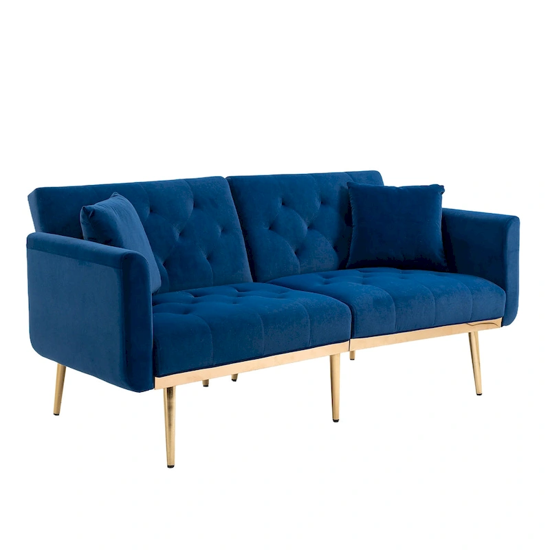 Velvet Upholstered Tufted Loveseats Sleeper Sofa With Rose Golden Legs