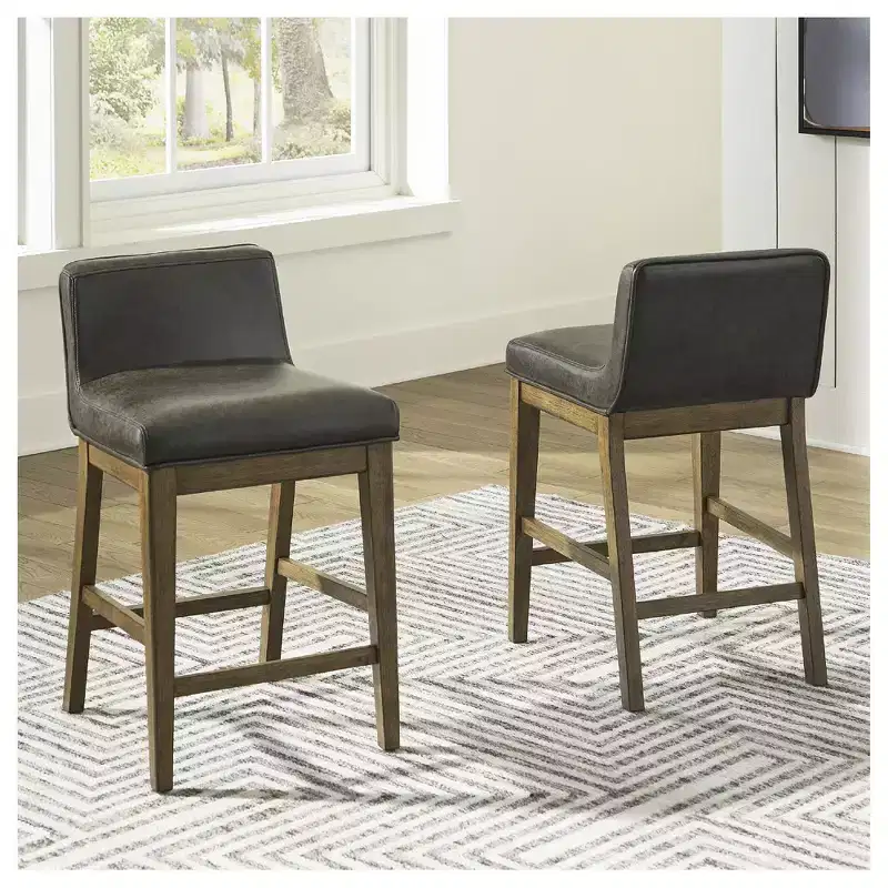 Signature Design by Ashley Cabalynn Faux Leather Upholstered Counter Height Barstool with Solid Wood Frame in Two-Tone Brown, Set of 2