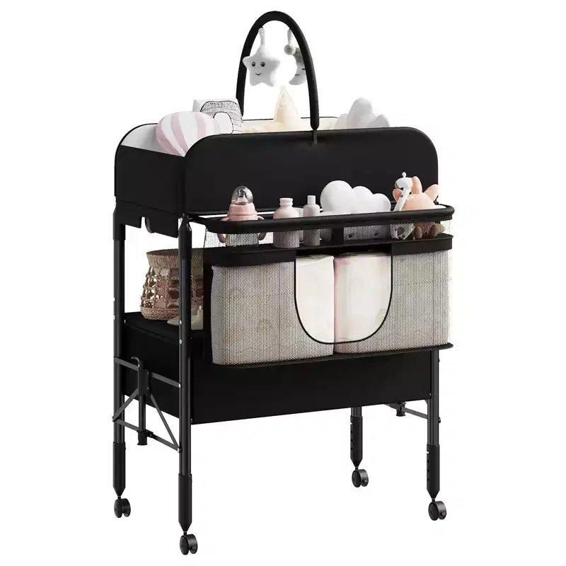 GustoWave Baby Changing Table with Storage,Foldable Diaper Changing Station with 2 Baskets, Height-Adjustable Waterproof Table for Newborns & Infants