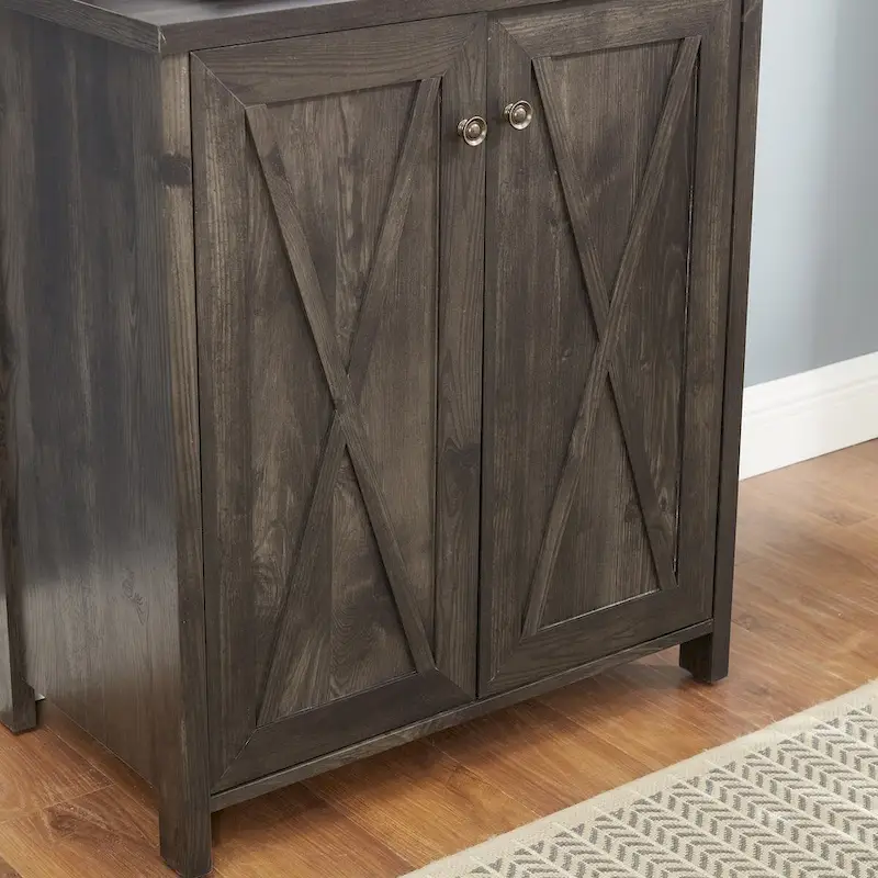 Coffee Bar Cabinet with Microwave Stand Metal Frame Side Home Source Bar Cabinet Cabinet and Hollow out Barn Design Wood Cabinet