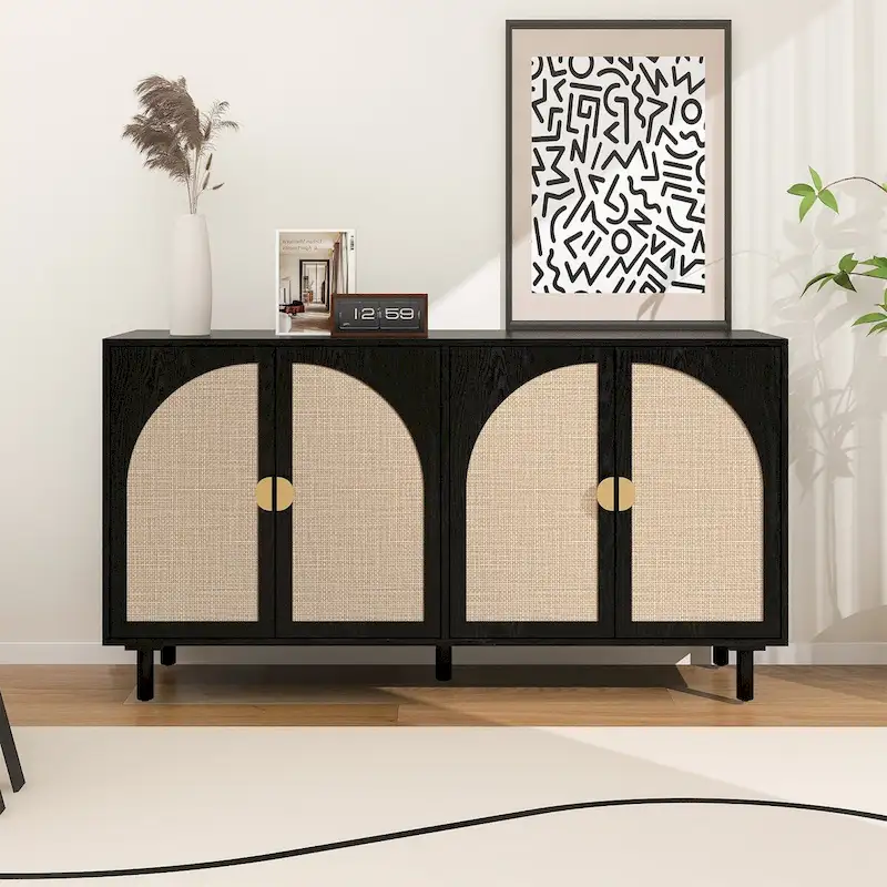 Modern 4 Door Cabinet with Adjustable Shelf