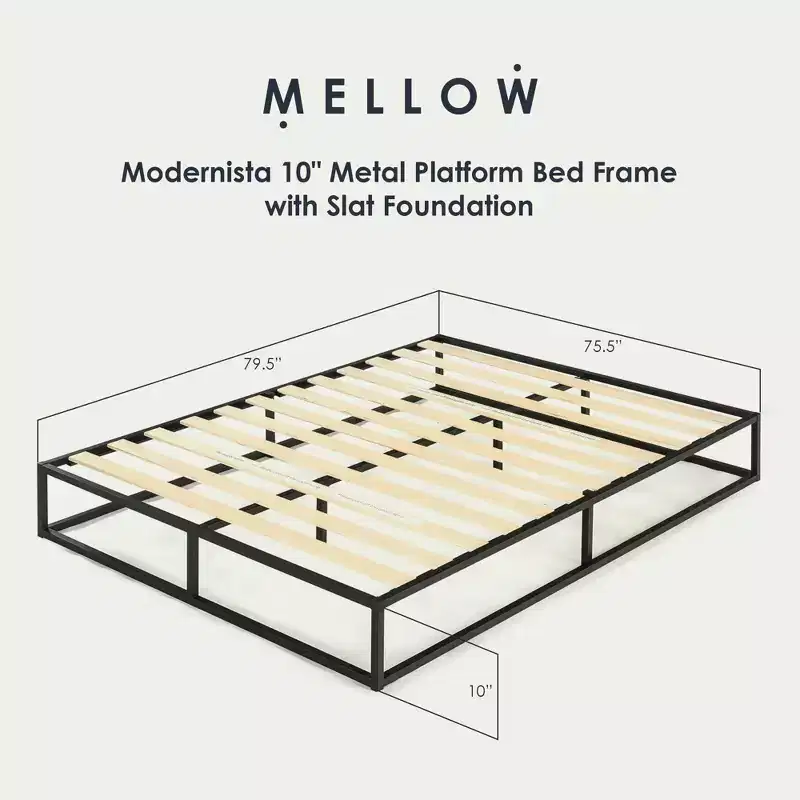 10 Metal Platform Bed Frame with Slat Foundation, King, Black