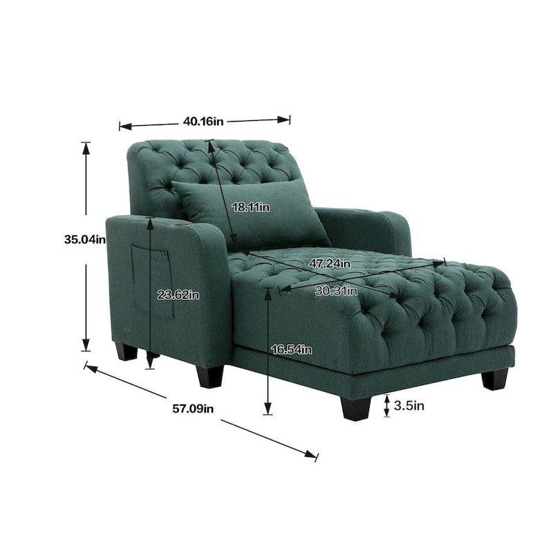 Clihome Tufted Reclining Chaise Lounge