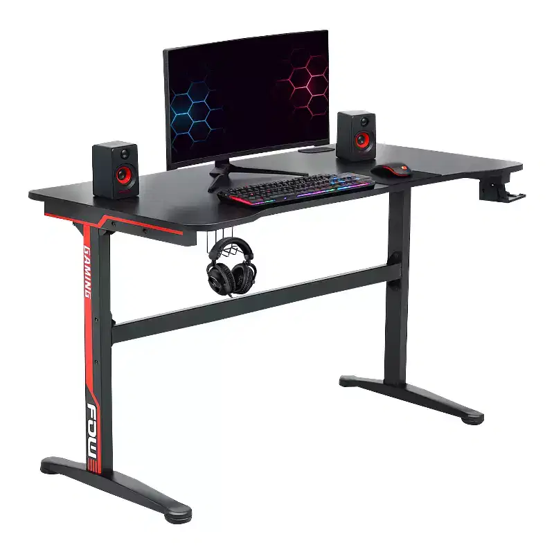 47 Inch T-Shaped Gaming Desk with Cup Holder, Red
