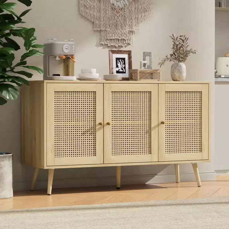 Rattan Sideboard Buffet Cabinet, Storage Cabinet with Adjustable Shelves, Credenza, Coffee Car for Living Room, Entryway, Kitchen, Dining Room