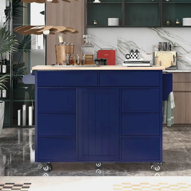 8 Drawer Rubber Wood Kitchen Island