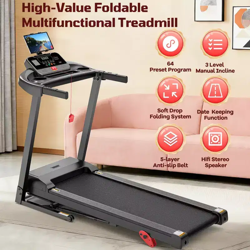 Famistar 3.5HP Folding Treadmill with Smart Apps, LED Display and Bluetooth Speakers, Black