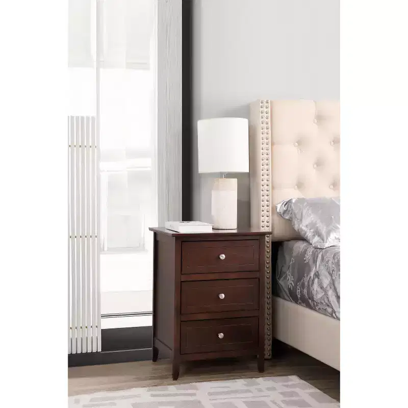 HomeStock Nightstand  25H x 19W x 15D  3 Drawers , Compact Storage