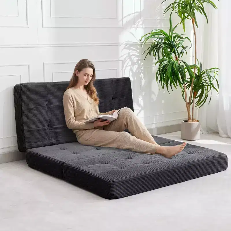 75x54.3 6 Tri-Foldable Foam Folding Mattress, Tufted Corduroy Sofa Bed Floor Guest Mattress, Portable Supportive for Home & Camping