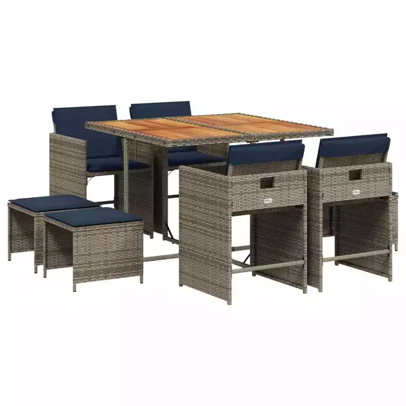 vidaXL Patio Dining Set Set of 8 Gray, Navy Blue