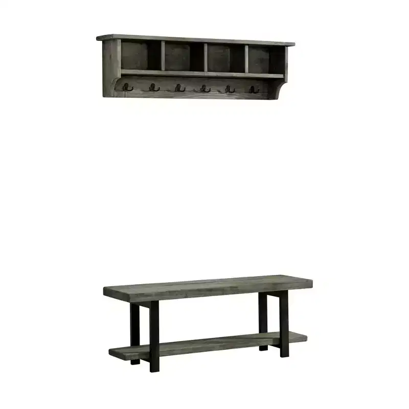 48 Pomona Metal and Wood Wall Coat Hook with Bench Slate Gray - Alaterre Furniture: Entryway Hall Tree Storage