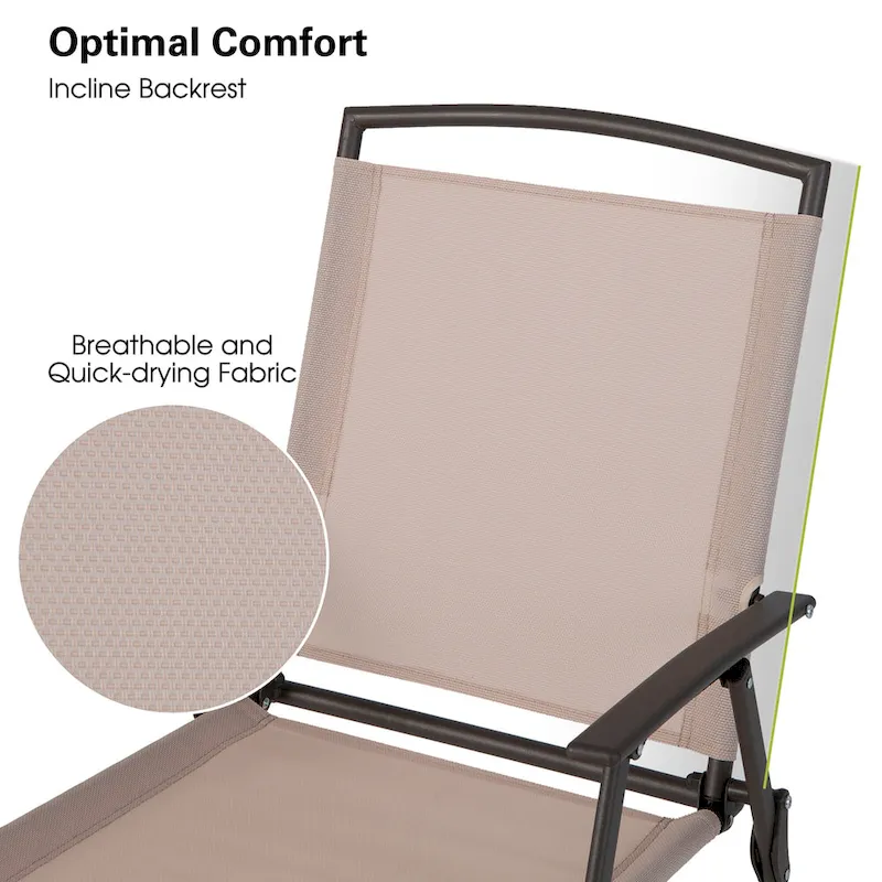 Costway 2 pcs Patio Folding Sling Dining Chairs Armrests Steel Frame - See Details