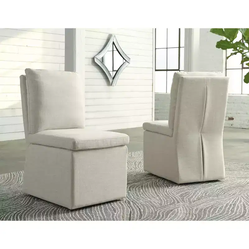 Signature Design by Ashley Krystanza Dining Chair, Set of 2, Upholstered with Casters, Oatmeal