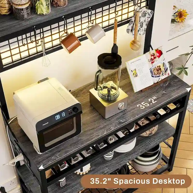 Bakers Rack with Power Outlet 6-Tier Coffee Bar Microwave Stand