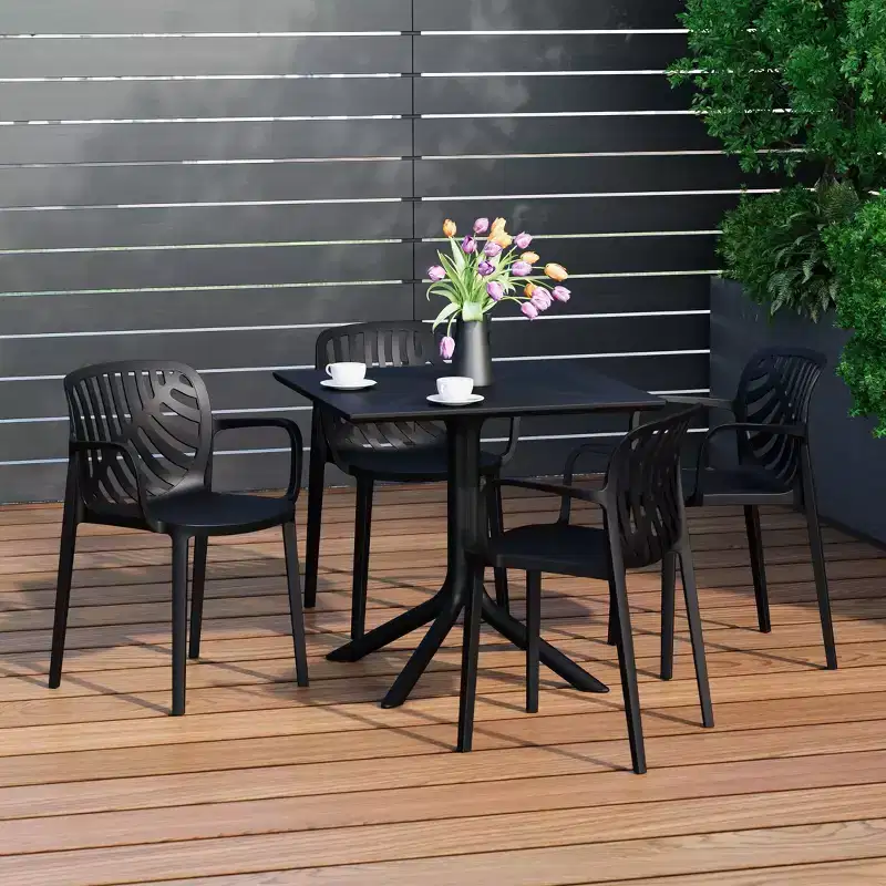 WestinTrends Playa 5-Piece Outdoor Resin Square Patio Dining Table Set with Modern Stackable Patio Dining Chairs