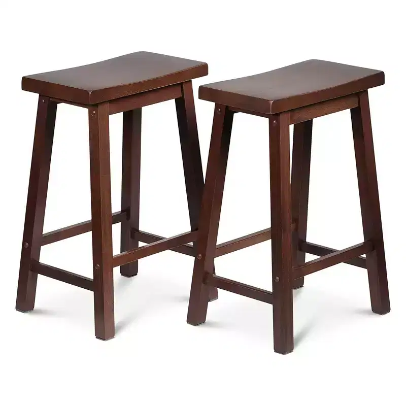 PJ Wood Classic Saddle Seat 24 Tall Kitchen Counter Stools, Walnut (Set of 10)