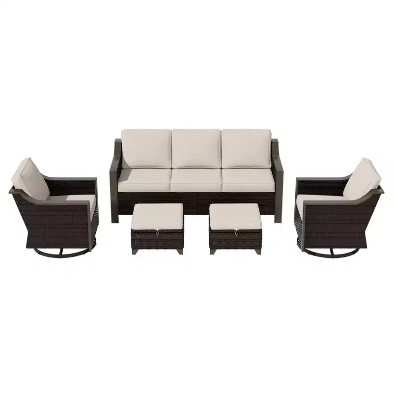 UPTIOT Outdoor Patio Set with 3-Seat Sofa, 2 Swivel Chairs, and 2 Ottomans