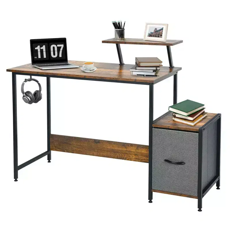 Computer Desk Writing Workstation Home Office w/ Movable Storage Rack & Shelf