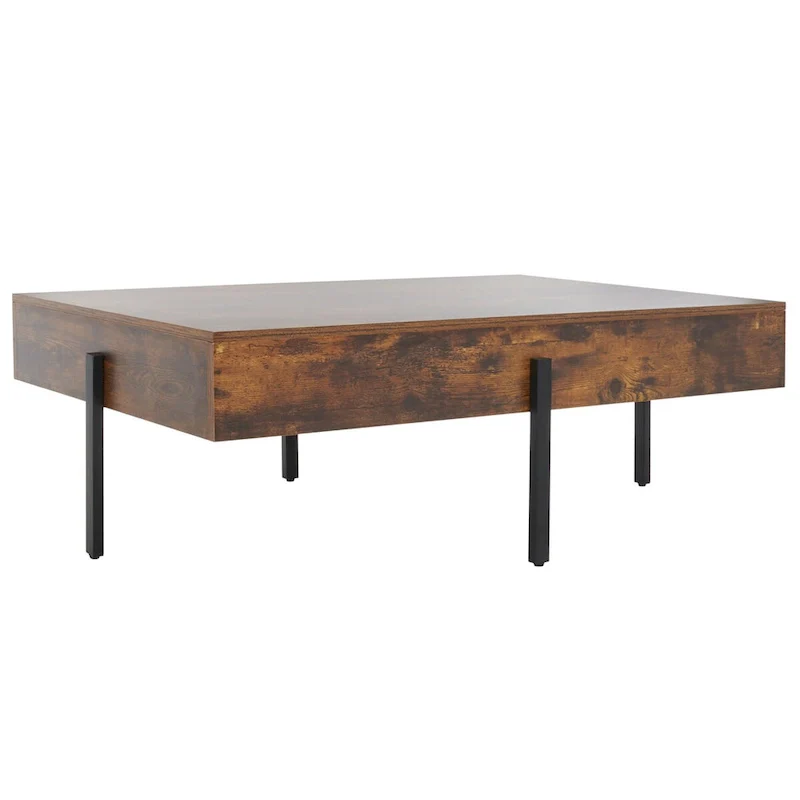 Rectangular Wood Coffee Table with Metal Legs, 47W x 30D x 16H