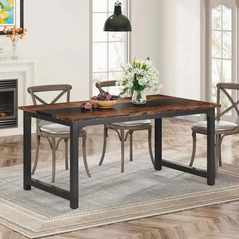 63-Inch Industrial Dining Table with Metal Frame