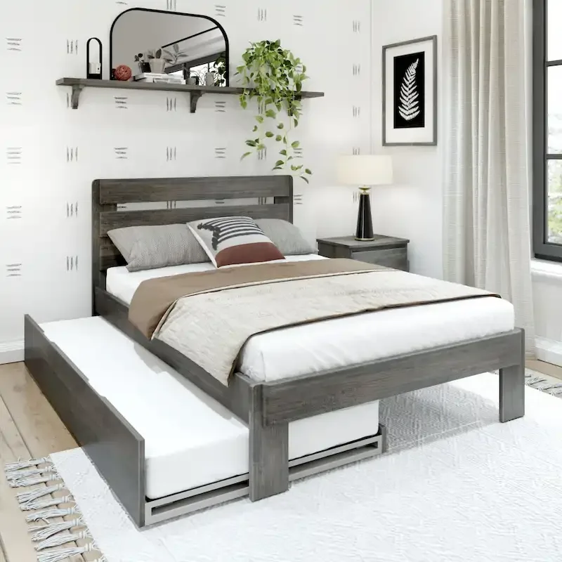 Farmhouse Full Bed with Plank Headboard and Trundle