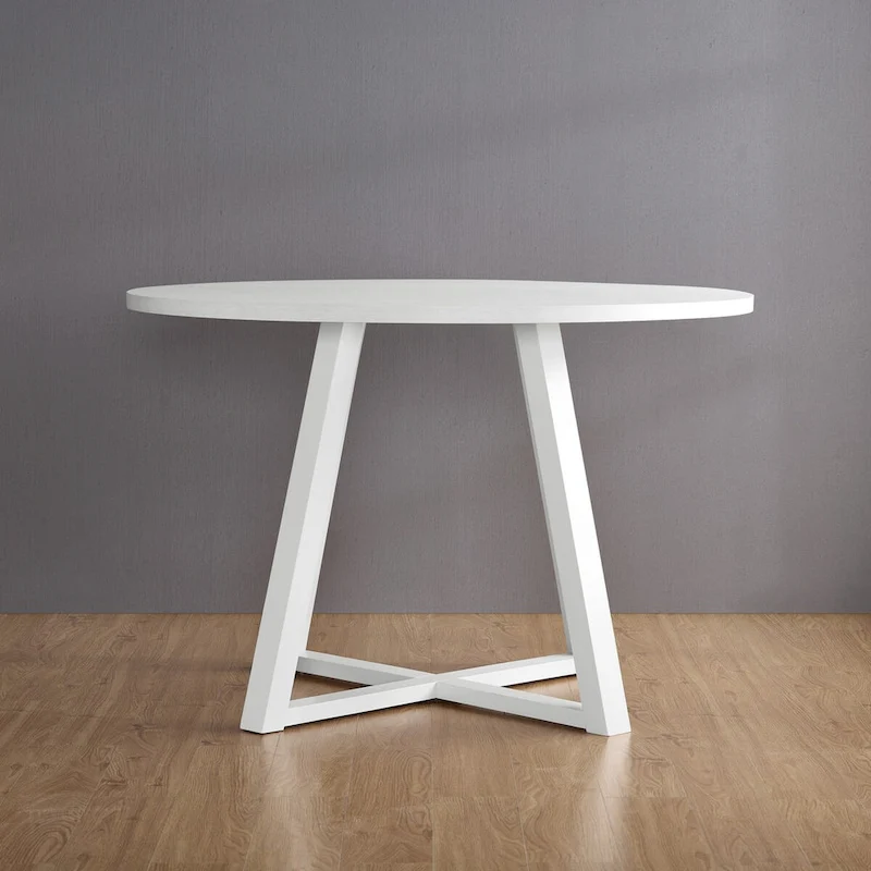 Roundhill Durban 5-Piece Round Dining Set, Trestle Dining Table with 4 Boucle Chairs