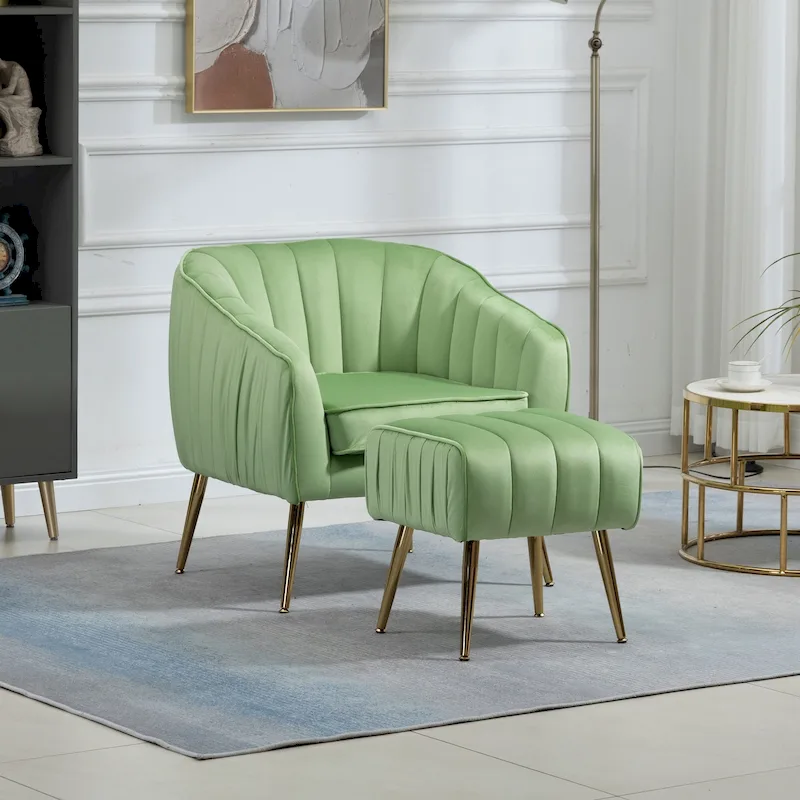Velvet Tufted Accent Chair with Ottoman - 28.94 x 28.94 x 28.94